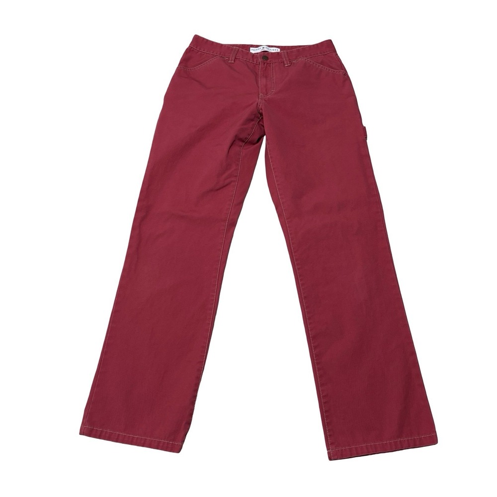 Vintage Y2K Tommy Hilfiger Jeans Women's Red Carpenter Pants Mini Flag Size 4